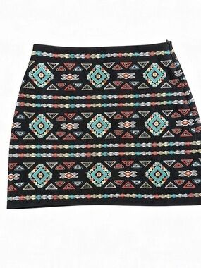 Geometric Mini Skirt in Black & Multicolor | Size Small